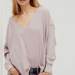 Free People We The Free Owen Thermal Top Slouchy Boho Waffle Knit Mauve XS